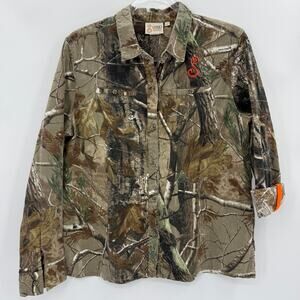 SHE Outdoor Apparel Timber Shirt Sz L Cotton Woodland Button Up Long Sleeve Top